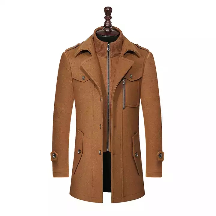 New Men Wool Blends Coats Autumn Winter Solid Color Cold Resistant Men Woolen Overcoat Double Collar Casual Trench Coat Male 