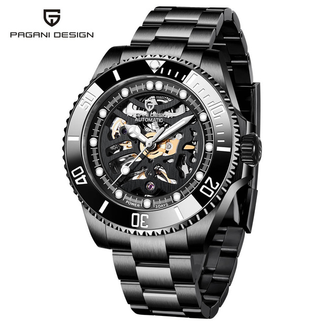 Pagani Design 1659 Business Mechanical Wristwatch Men Skeleton Automatic Watch 3atm Waterproof Date Hollow-out Dial Hand Clock 