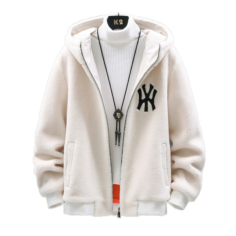 Alephan Winter Thick Men's Warm Cotton Coat Lamb Fur One-piece Cold Resistant Jacket Trend Hooded Men's Coat With Cashmere 