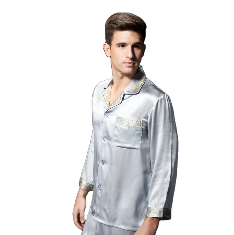 Men's 100% Silk Sleeping Pajamas Silk Sleepwear 