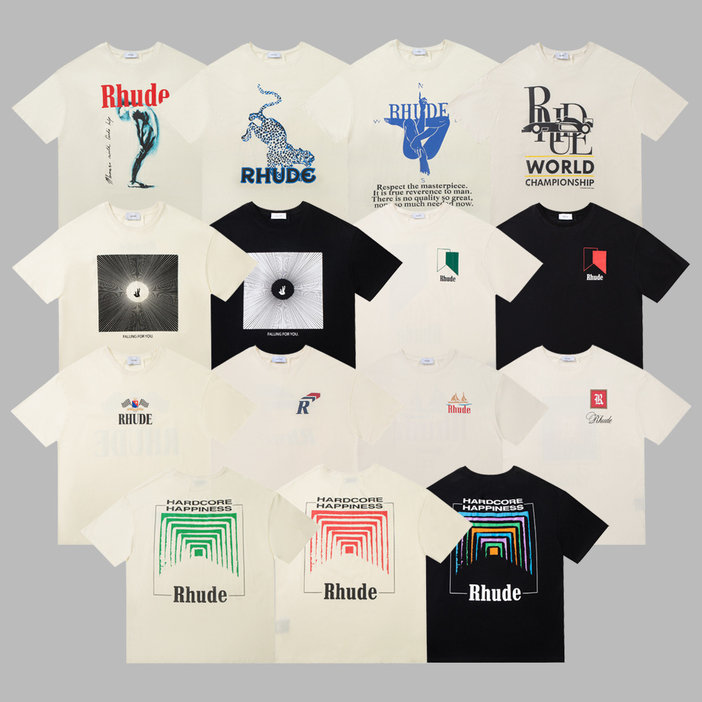 High Version Men Fashion Branded Rhude Multi Design 230gsm Cotton T-shirts Marlbo Printing Summer Shorts Shirt Abstract Vibe 