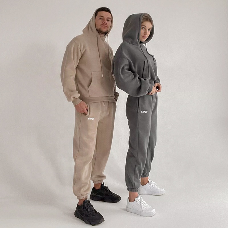 Custom Logo Women's Thick Cotton Sportswear 2 Pcs Set Unisex Tracksuits Jogger Two Piece Pants Set Sweatpants And Hoodie Set 