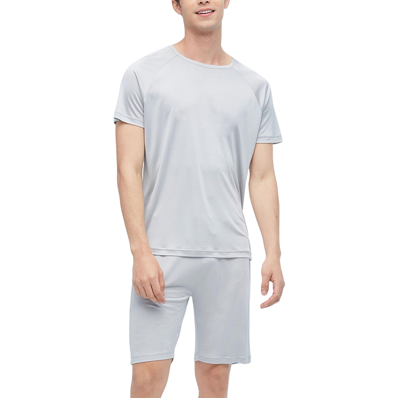 Round Collar Men's Silk Knit Set Customized Size Logo Solid Color Plus Size Men's Sleepwear 100% Silk Fabric Lounge Wear 