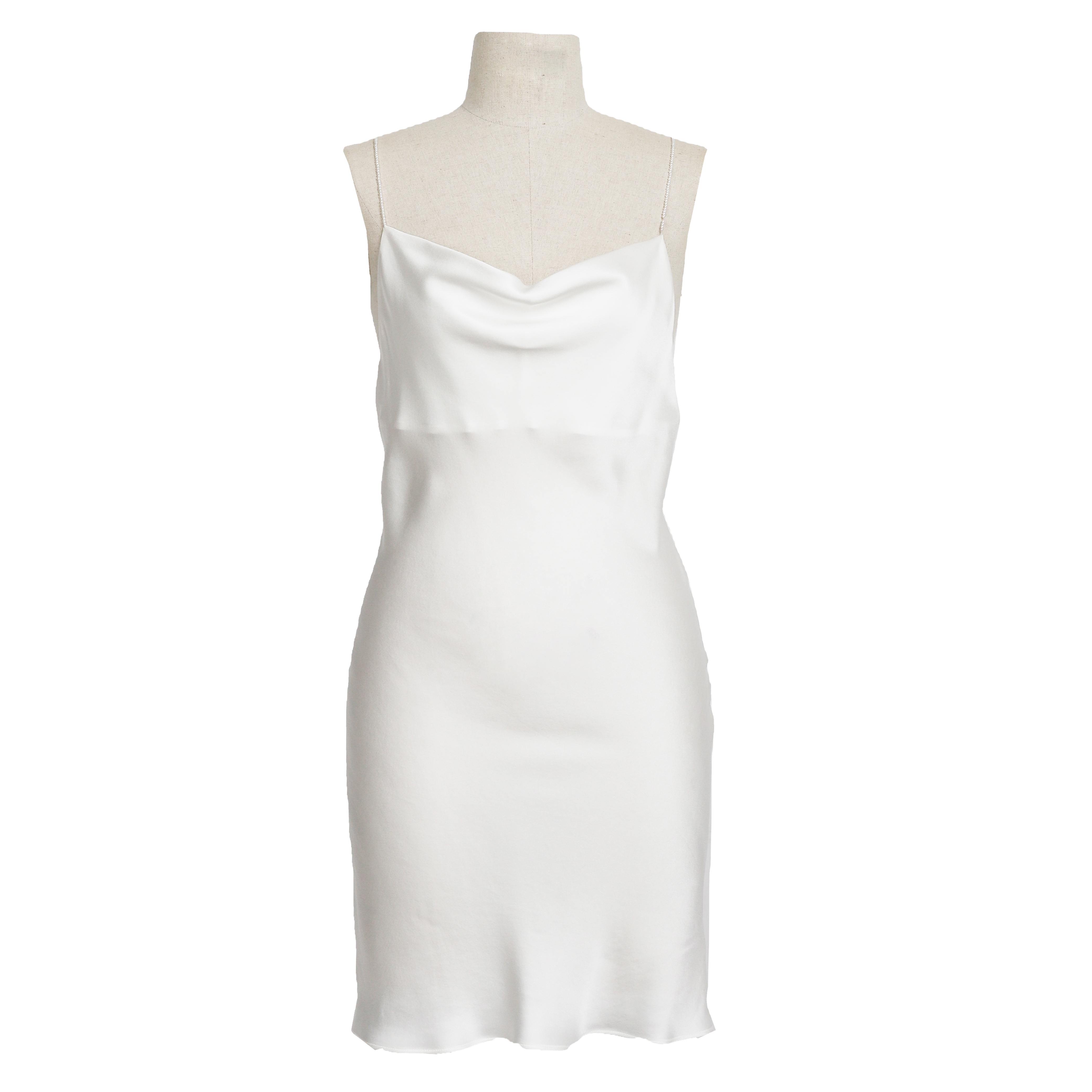 Women's Long Pure White Sexy Silk Slip Dress With Spaghetti Strap Of Pearl For Home And Party 