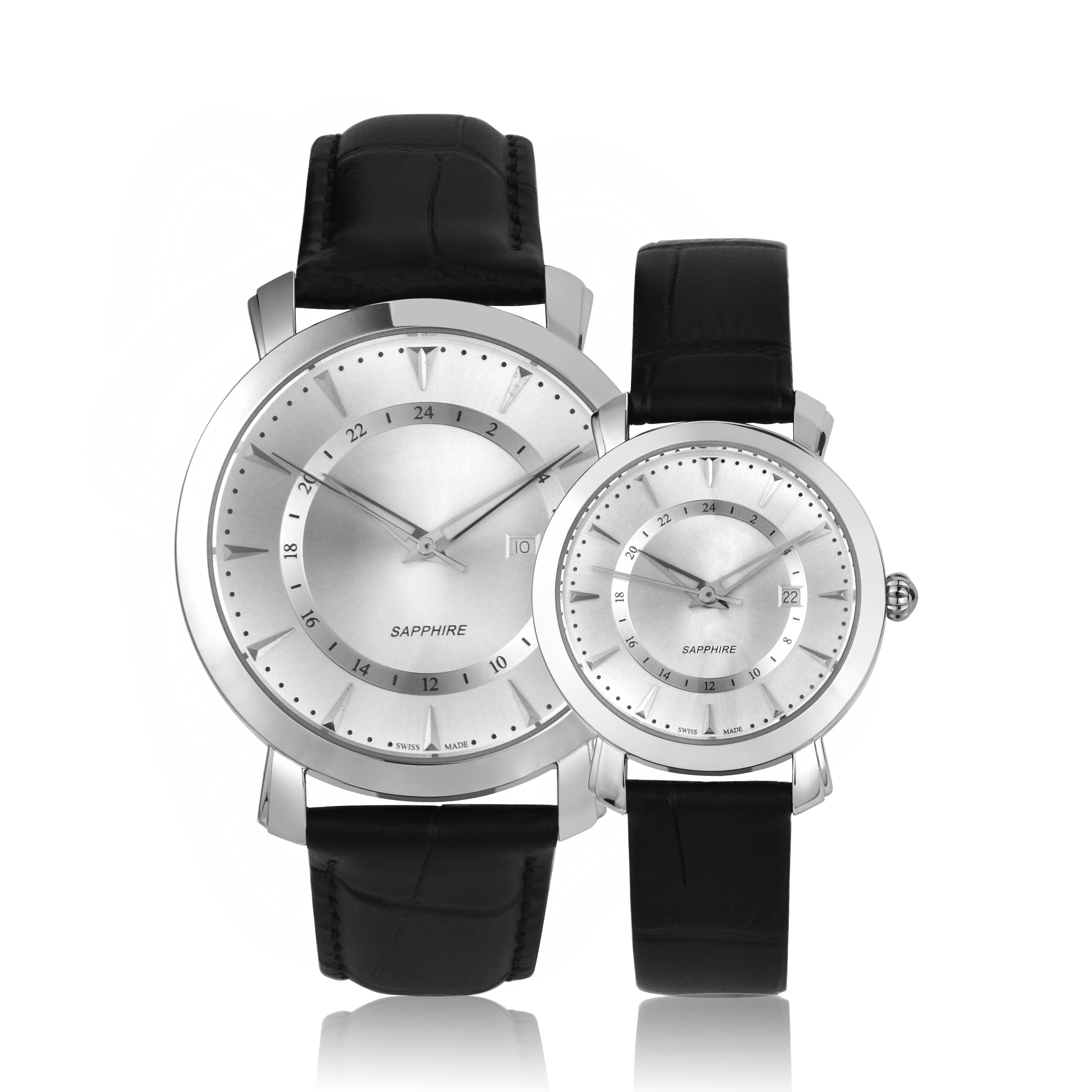Classic Simple Genuine Black Leather Silver Watch Men Women 