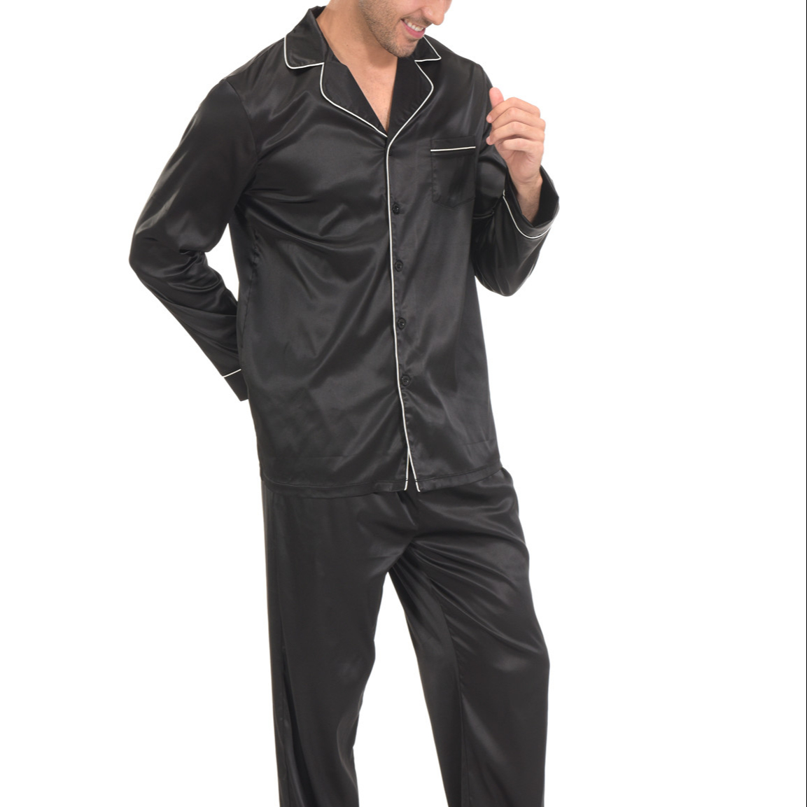 Indefini Men's Satin Pajama Set Button Down Silky Pj Sets Sleepwear Loungewear 