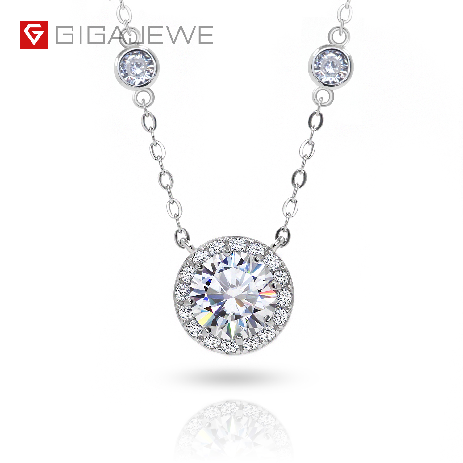 Gigajewe 1.2ct Def Round Cut 18k White Gold Plated 925 Silver Moissanite Pendant Necklace Jewelry 