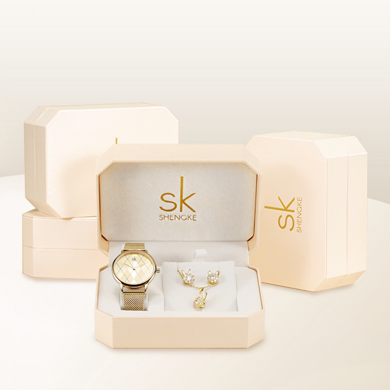 3Pcs Set Luxury Watch Ladies Quartz Diamond Wrist Watch SHENGKE 0121 Elegant Female Earring Necklace Watches for Women's Gift
