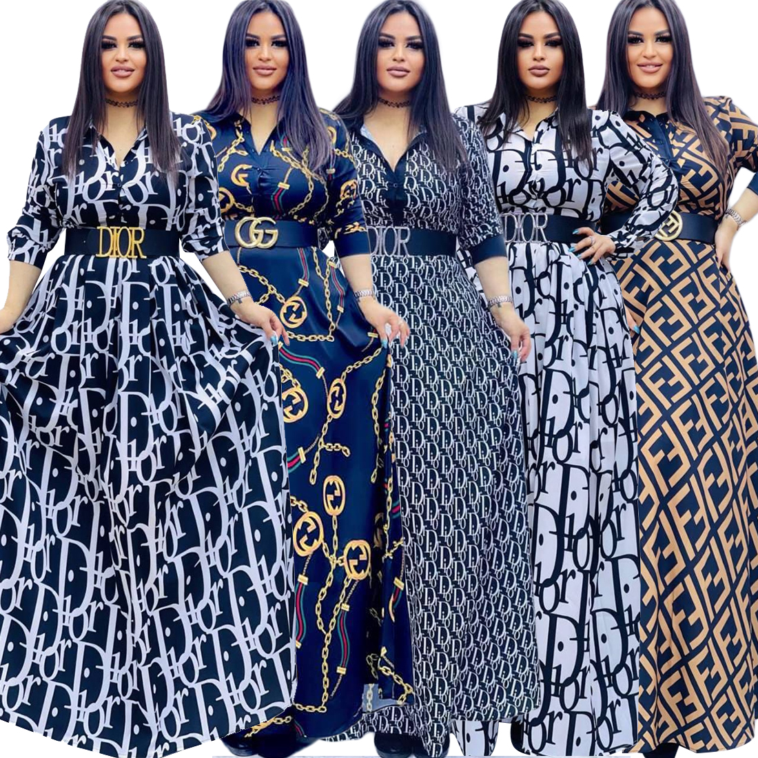 2023 New Design Lapel Solid Color Sexy Famous Brand Clothes Tight Breathable Women's Luxury Designer Dress