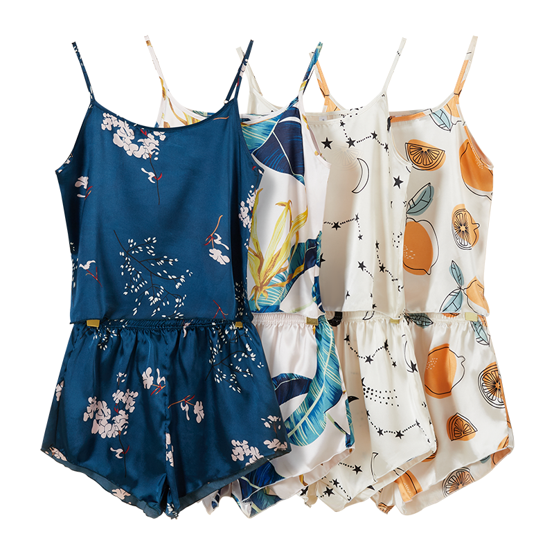 Wholesale Designer Nighty Sexy Lingerie Satin Silk Camisole Pj Pyjamas Pajamas Women's Sleepwear For Woman Set 