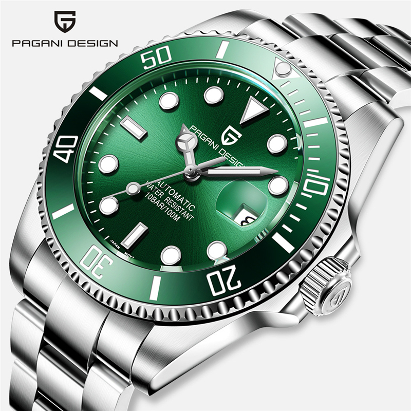 Pagani Design Men Watches Automatic Green Watch Men Stainless Steel Waterproof Business Sport Mechanical Wristwatch 