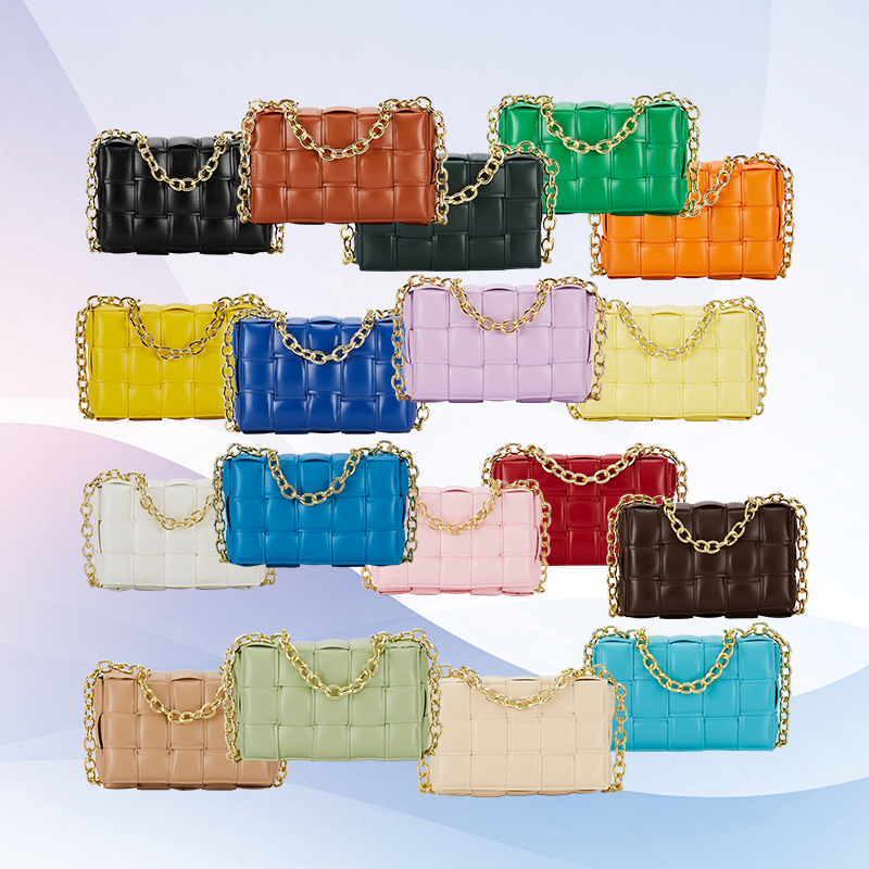 Famous Brands Leather Woven Handbag Chain Hand Bag Ladies Woven Leather Bag 