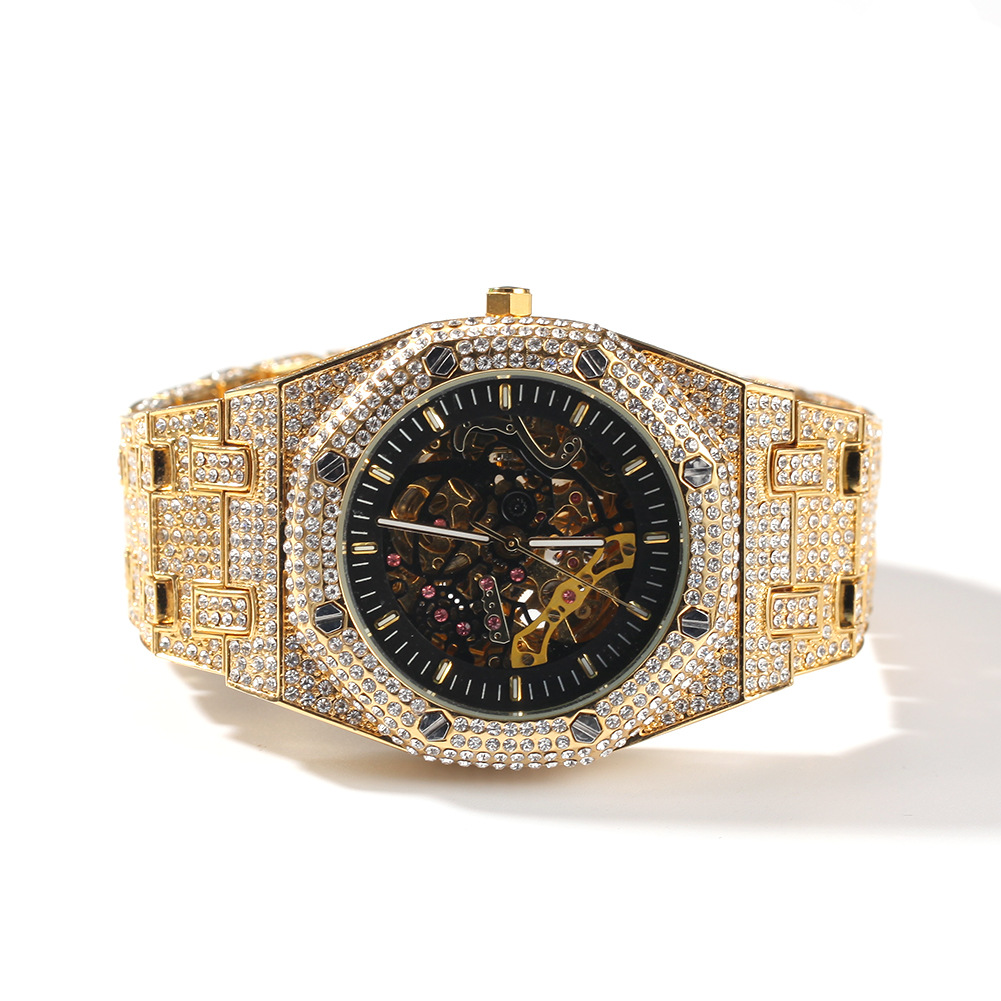 Wj-10398 Hip Hop Style Diamond Men's Watches Automatic Mechanical Luxury Brand Luxury Watch Mechanical For Men 