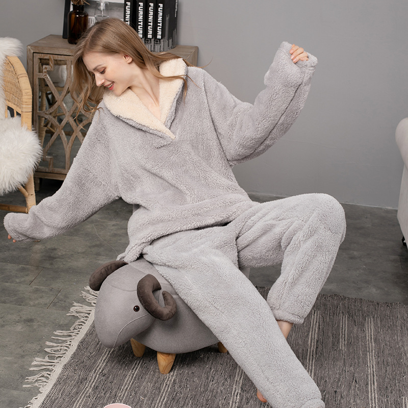 Bsci Manufacturer 2 Pieces Pyjama Pour Femme Sets Coral Fleece Winter Sleepwear For Ladies Women 