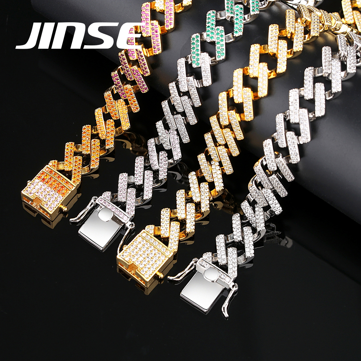 Jinse New Style Hot Selling 925 Sterling Silver And 14k Gold Hip Hop Cuban Necklace Bracelet Fashion Jewelry 