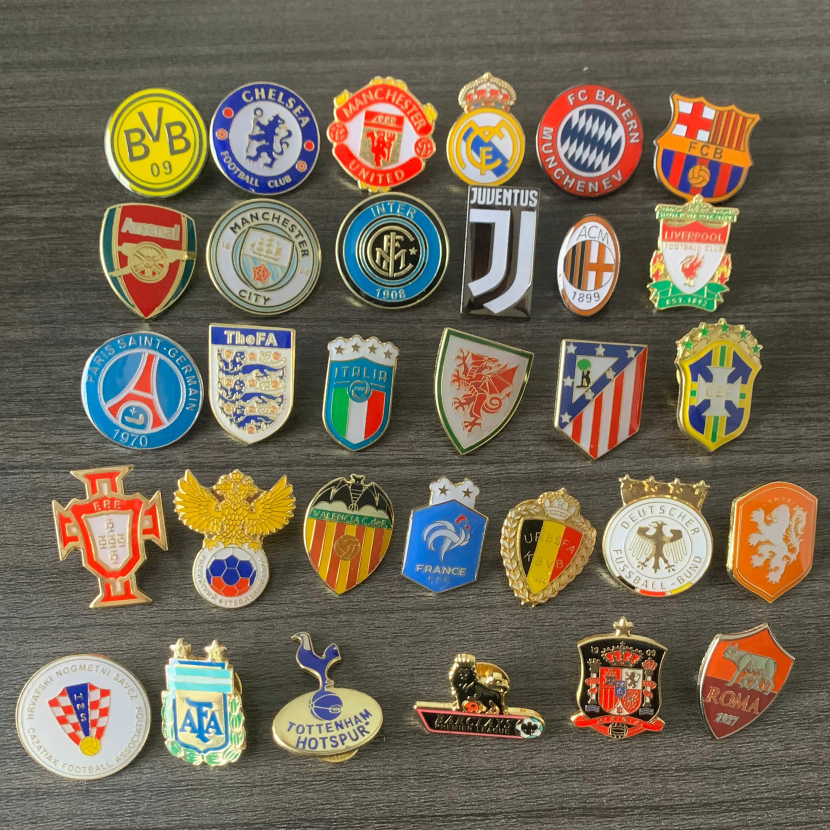 Wholesale Bronze European Football Club Sports Lapel Pins Pins Metalicos with Plated Technique OEM Iron for Football Teams