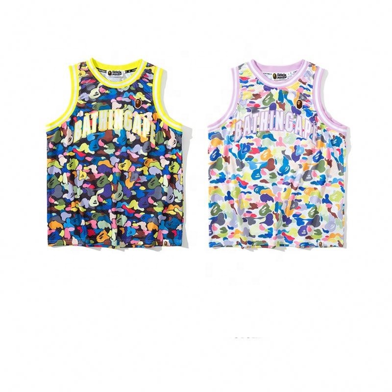 2022 Fashion Trend Men's Casual Vest Bape Candy Camouflage Letter Printing Vest Breathable Mesh Sport Vest 