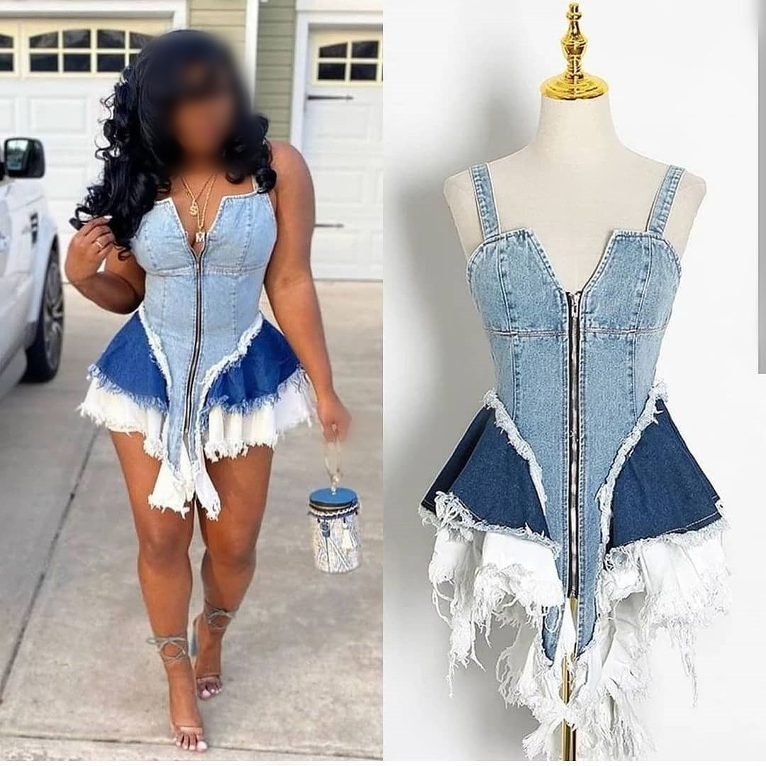 New Arrivals Luxury Casual Sexy Sleeveless Jumpsuit One Piece Jean Skirts 2xl Plus Size Vest Denim Dress Women's Skirts 