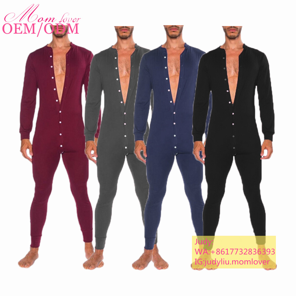 2022 Judy Momlover Men's One Piece Pajama Long Thermal Union Suit With Butt Flap Pajamas Adult Sexy Men Onesie 