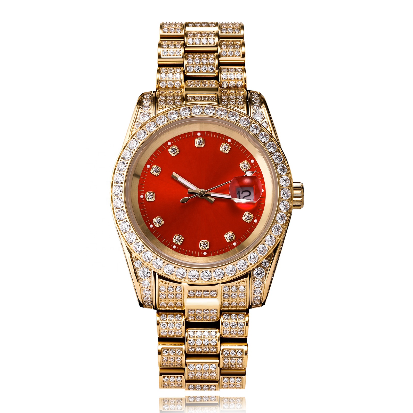 Iced Out Watch Mens Luxury,18k Gold Stainless Steel Diamond Iced Out Watches Hip Hop 