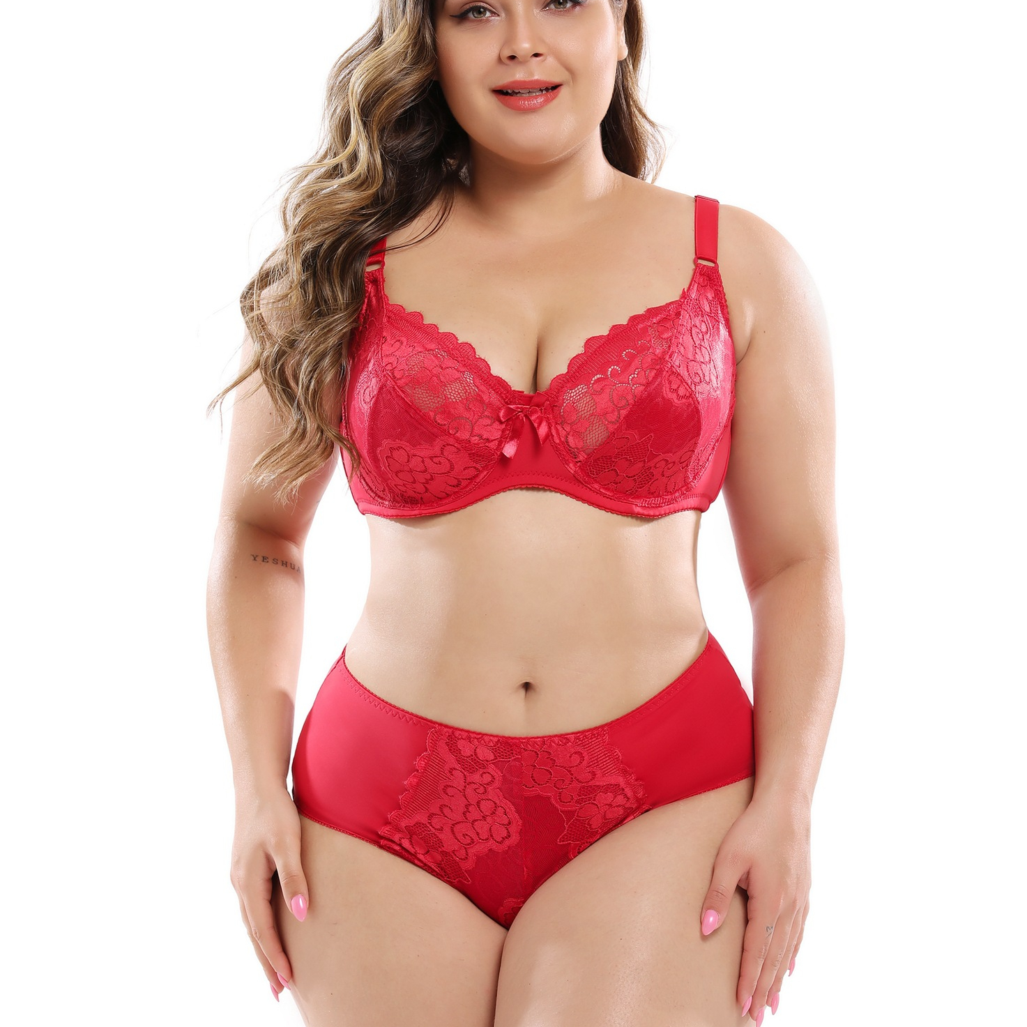 Hot Sales Ultra Thin And Lace Design Underwear Hot Sexy Women Plus Size Bra Set E Cup