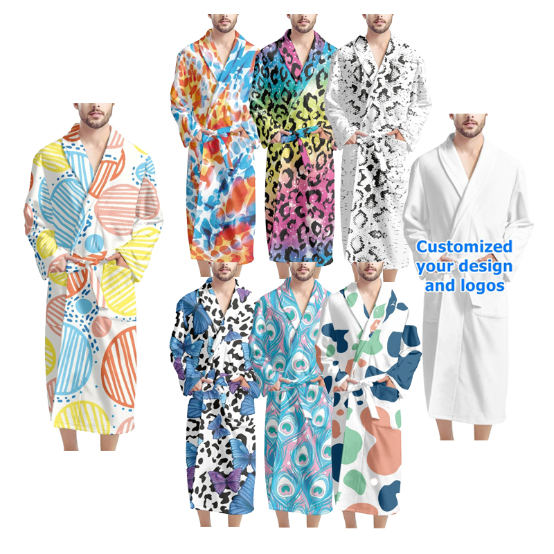 Wholesale Custom Printing Luxury Bathrobes For Male Long Sleeve House Bath Robe Men's Sleepwear Clothing 
