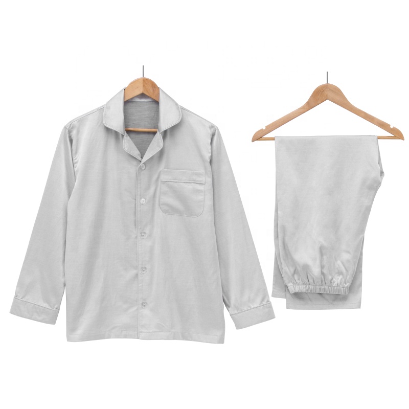 Custom Logo Soft Double Anti-microbial Mulberry Silk Sleepwear Pure Silver Fiber Men Pajamas 