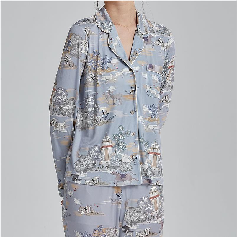 Customised Floral Print Pajamas For Women Set Pure Silk Fabric Sleepwear 2 Pcs Adults Pj Set Women Loungewear Pyjamas 