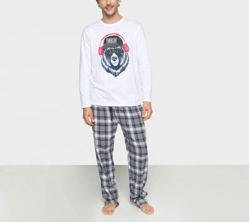Custom Men Pajamas Set Cotton Polyester Winter Pajamas Sets Single Jersey Long Sleeve Top Pants Man's Set Men Sleepwear 