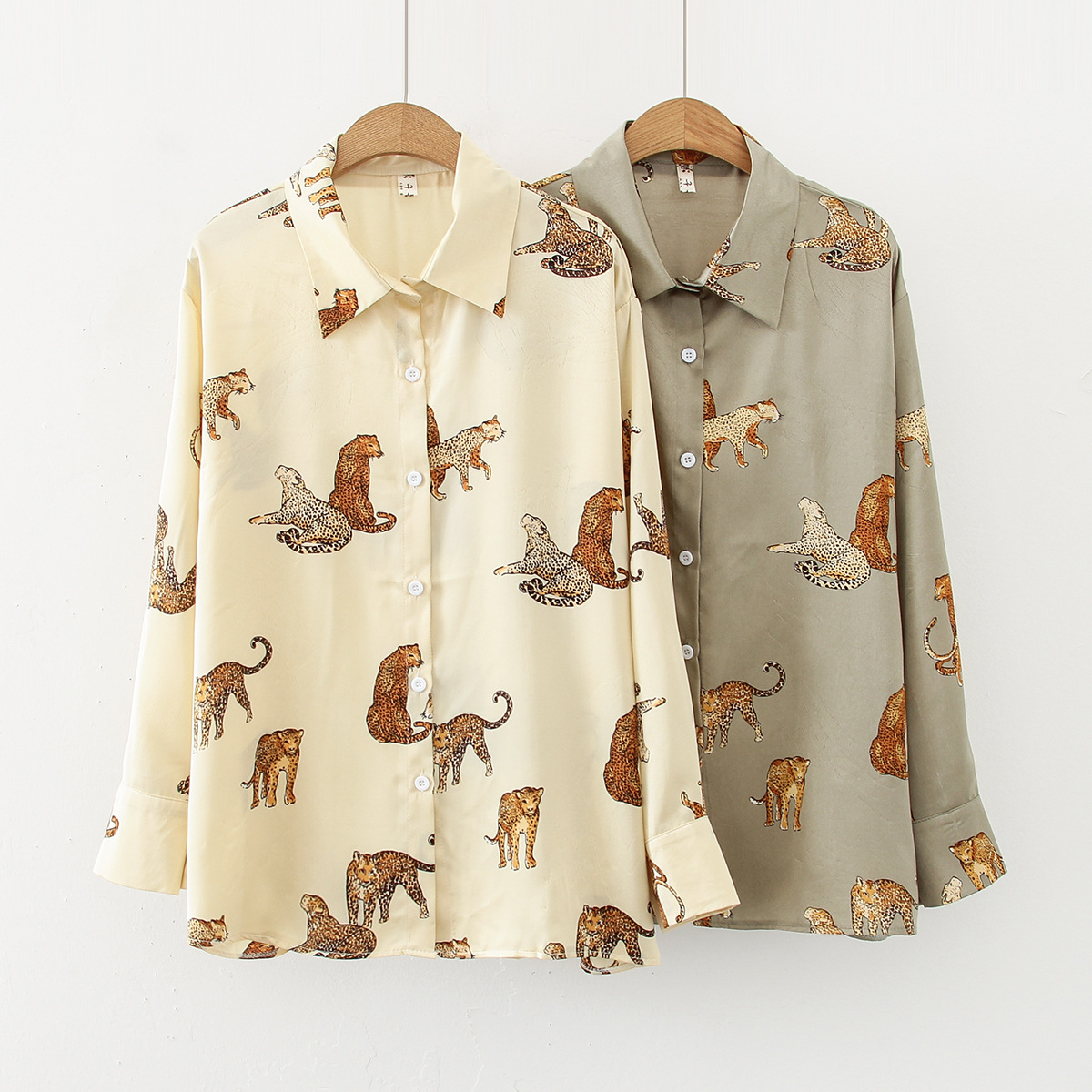 2022 Autumn New American Fashion Clothing Women's Blouses Long-sleeved Lapel Leopard Print Shirts Ladies Tops 