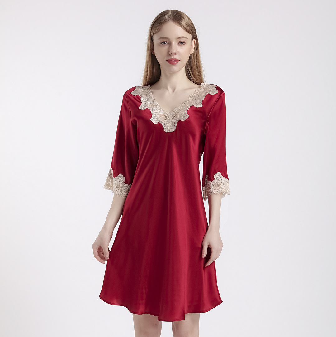 Women's Pajamas Black Mulberry Silk Nightdress Soft Long Satin Chemise Nightgown 