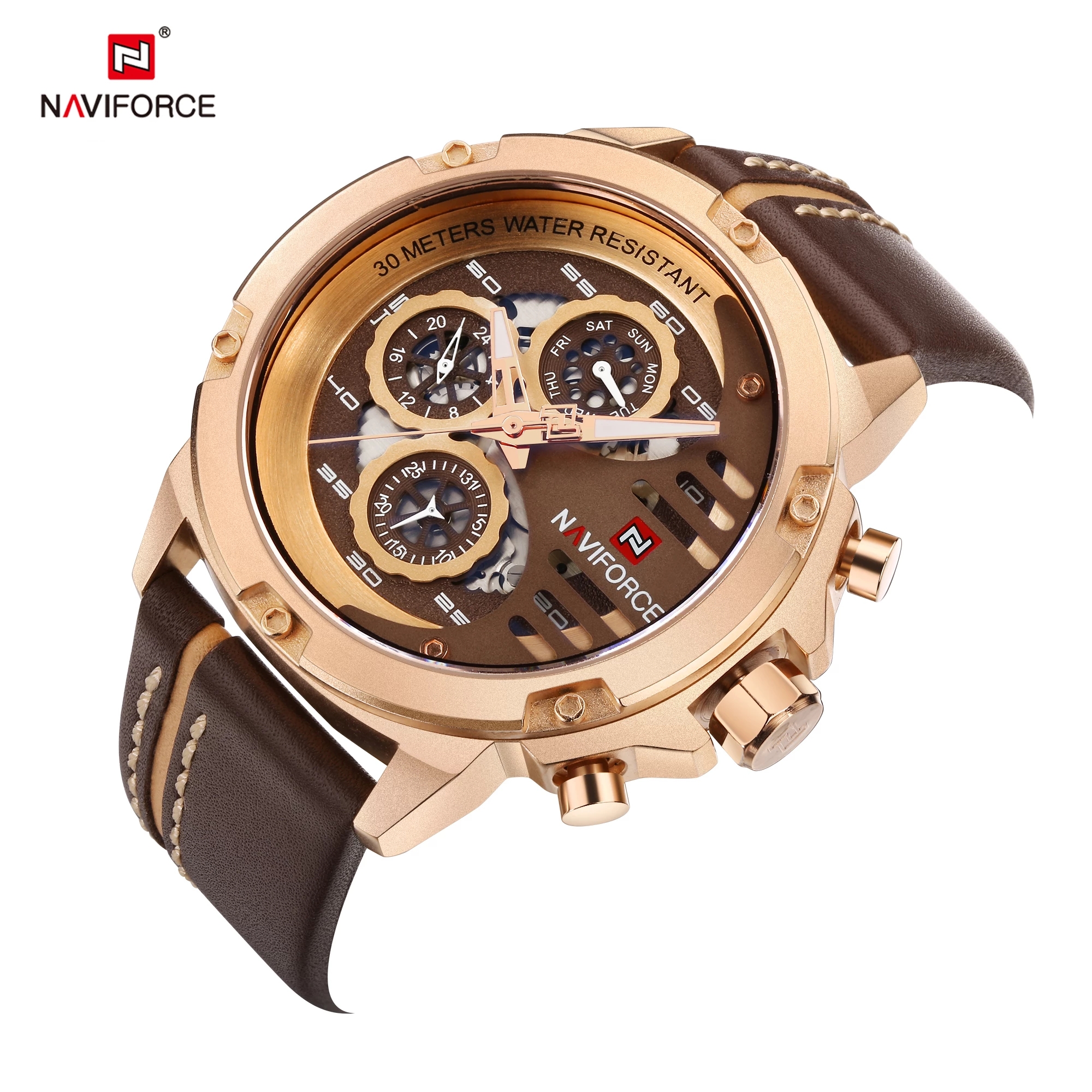 Naviforce Top Brand Luxury Mens Watches Waterproof 24hour Date Quartz Watch Man Leather Sport Wrist Watches For Men Clock 