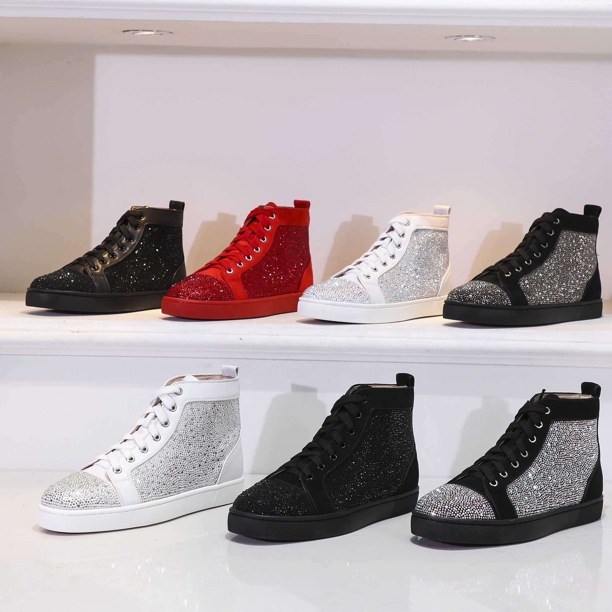 Men High Sneakers Brand Luxury Designer Sneakers Rhinestones Bling Strass Running Shoes For Women Men Casual Sports Shoes Unisex 