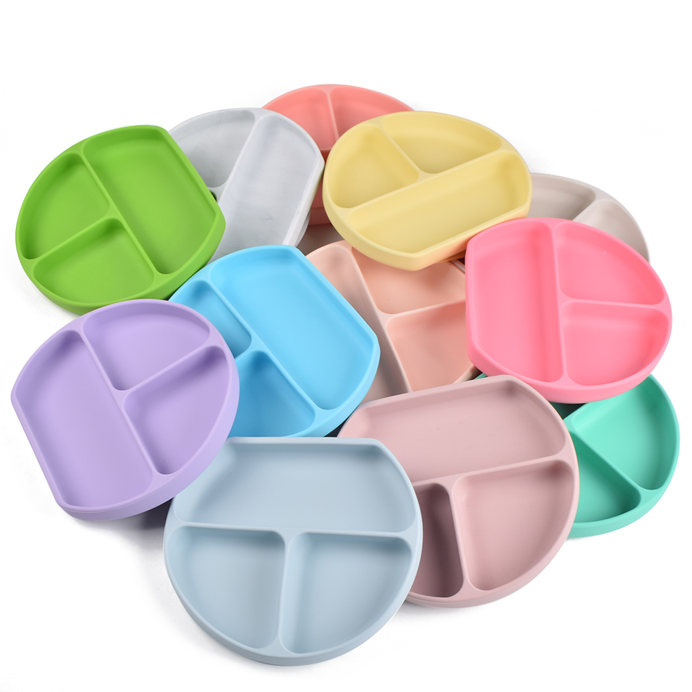 28 Colors Divided Toddler Plates Skid Resistant Unbreakable Feeding Set Suction Silicone Baby Plates For Toddler Children Kids 