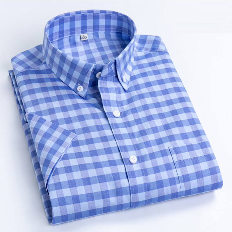 For Wholesale Premium High Quality Cotton Short Sleeve Slim Fit Plaid Casual Formal Button Down Shirt Us Euro Plus Size For Men 