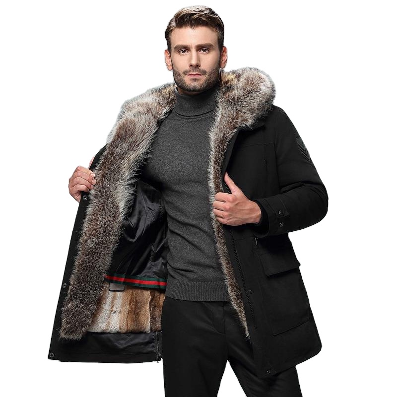 Fur Inner Mid-length Winter Parka Coat Fur Integrated Men's Genuine Leather Coat 