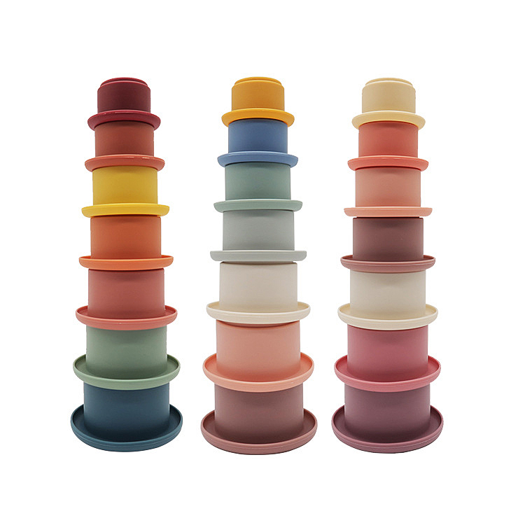 7-pcs Silicone Stacking Cup Toys Nesting Montessori Cup Children Educational Toy Kids Learning Activity Baby Bathing Toy 