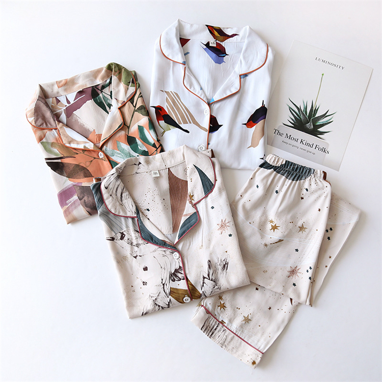 Women Two-piece Home Suit Spring And Summer Pajamas Thin Longsleeved Viscose Cotton Pants Cotton Sleepwear 