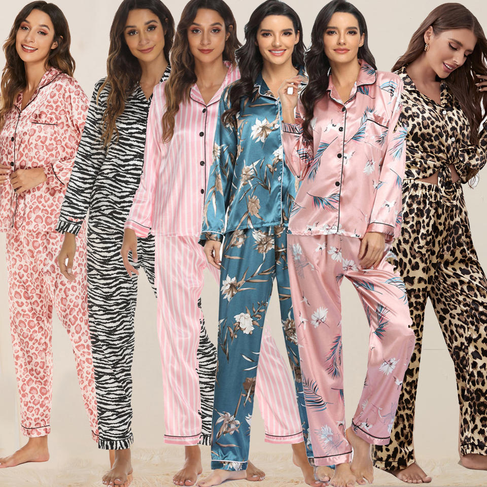 Wholesale High Quality Custom Pyjamas Set Ladies Satin Silk Sleepwear Pajamas Set Women's Sleepwear 