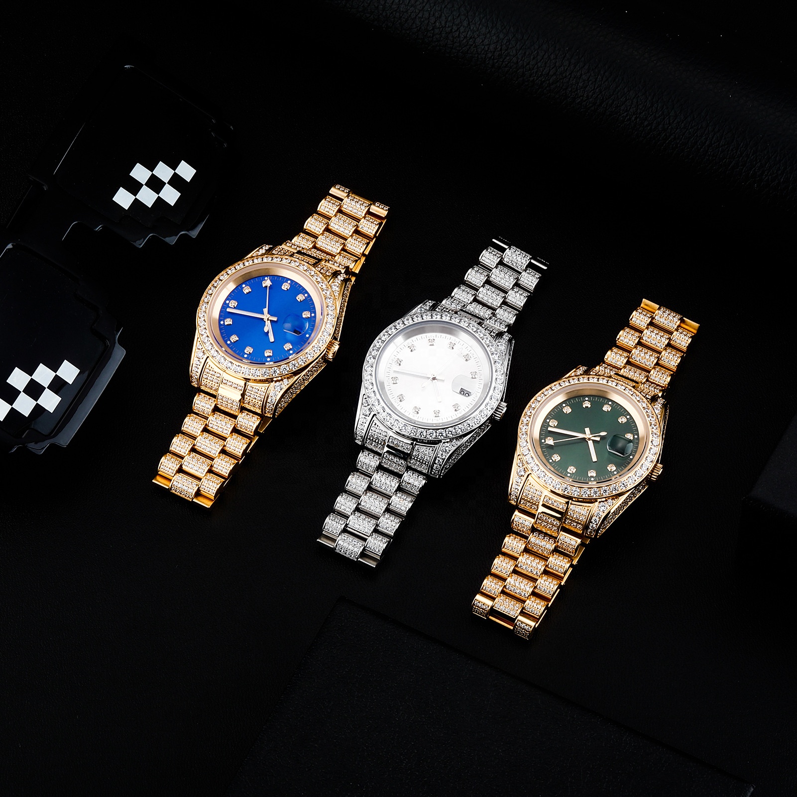 Hip Hop Jewelry Quartz Watch Large Dial Calendar Fashion Zircon Watch Accessories Hip Hop Men's Watch 