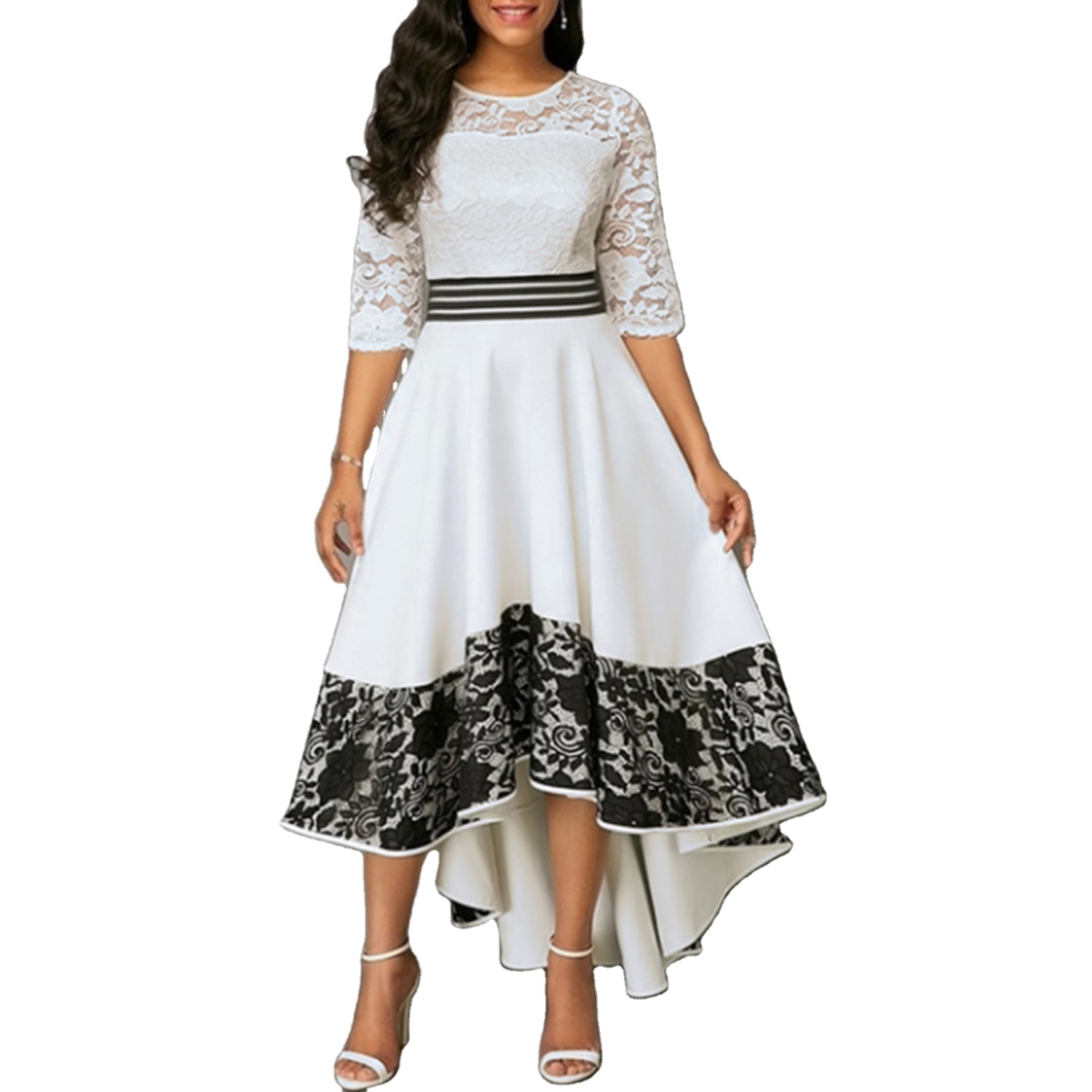 The Latest Design Low Moq Women's Luxury Clothing Elegant And Stylish Bodycon Casual White Mid Sleeve Lace Office Dress 