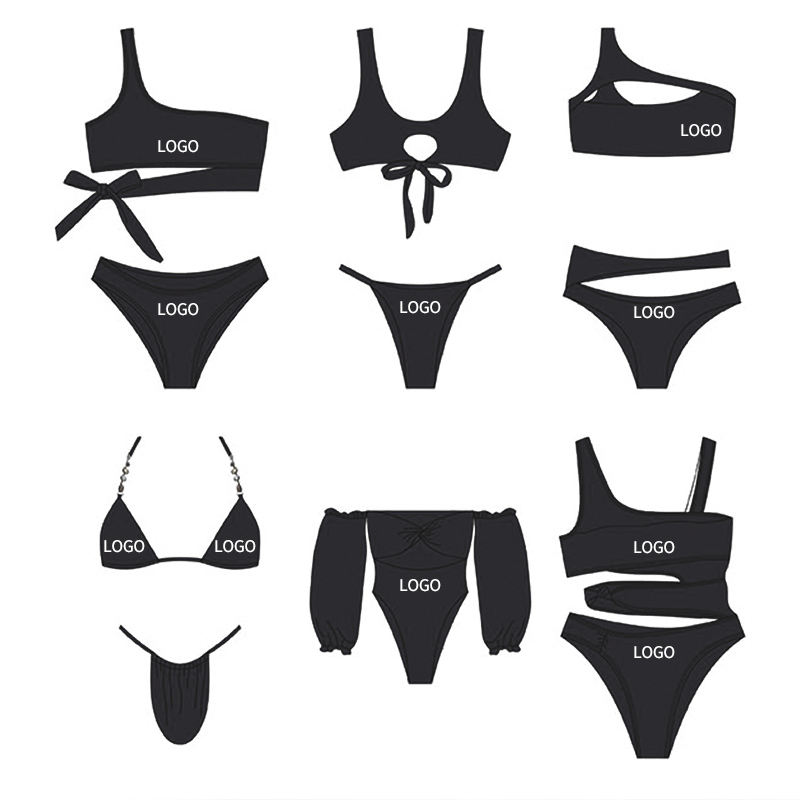 2023 High Quality Women Bulk Bathing Suits Beachwear Swimwear Suppliers Usa Custom Logo Girls Two Piece Black Swimsuit Bikinis 