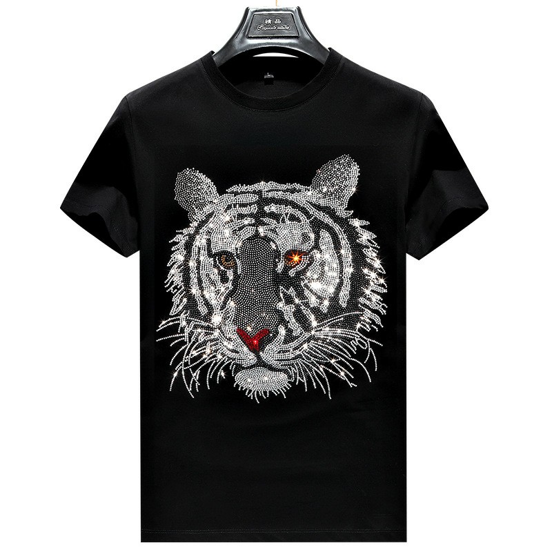 Wholesale Custom Logo Color Oem Rhinestones Cotton T Shirt For Mens Tee Shirt With Rhinestone Transfer For Men's T Shirts 