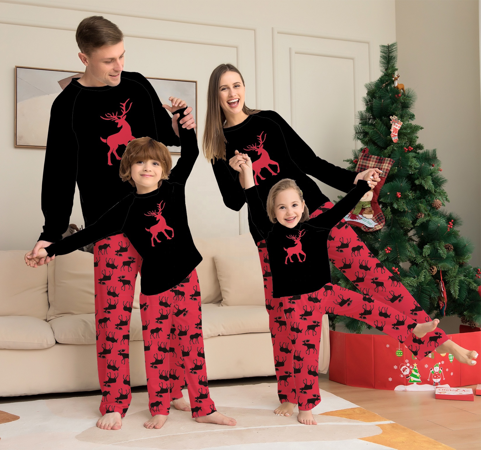 2022 Wetrue New Family Christmas Pajamas Long Sleeve Lounge Set Plaid Print Pajamas Plus Size Loungewear Women's Sleepwear 