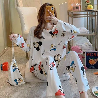 2021 Wholesale Stylish Soft Leisure Long Sleeve Cartoon Print Lounge Wear Women's Sleepwear 