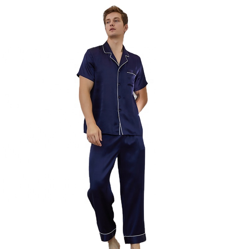 Factory Price Luxury Men's 16mm 19mm 2 Pieces Sets Silk Sleepwear 100% Pure Real Silk Pajamas 