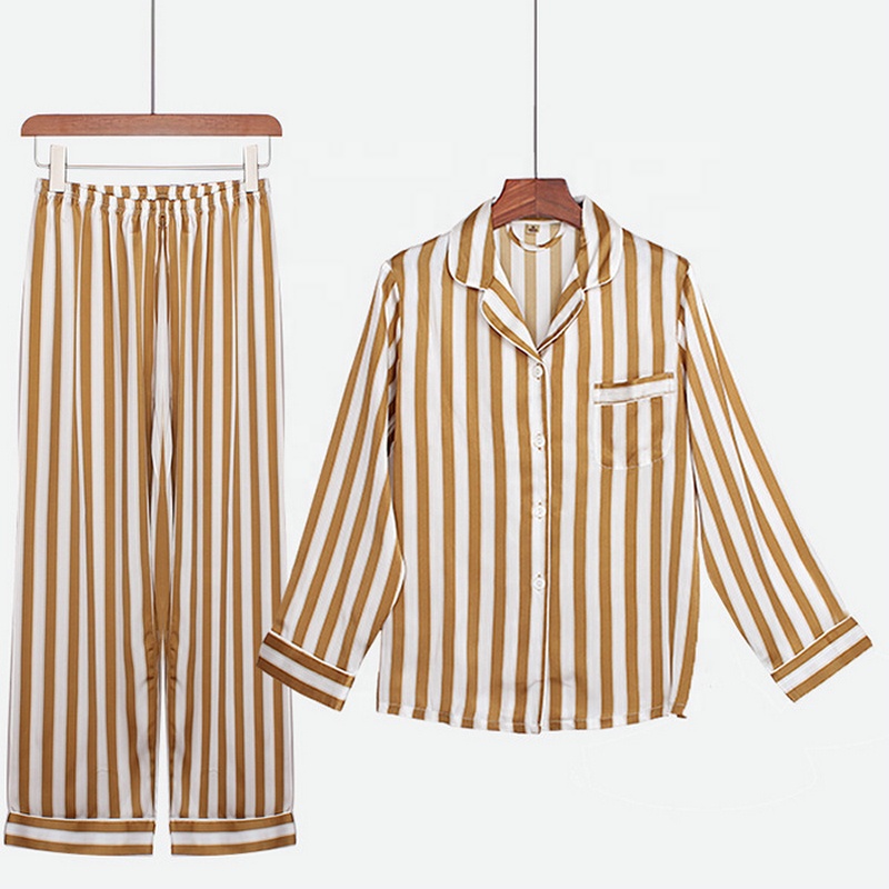 Women Silk Suit Spring Summer Thin Long-sleeved Real Silk Material Pants Pajamas Women's Summer Two-piece Home Suit 