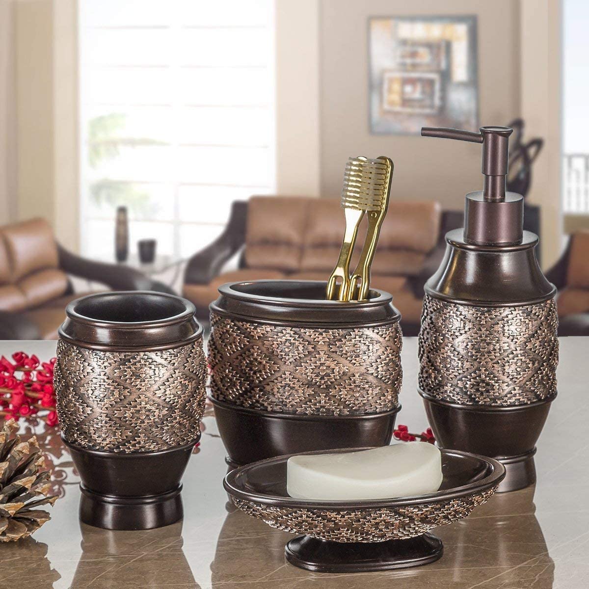 Creative Scents Dublin 6-piece Home Decorative Bathroom Accessories Set Includes Soap Dispenser Dish Tumbler Toothbrush Holder 