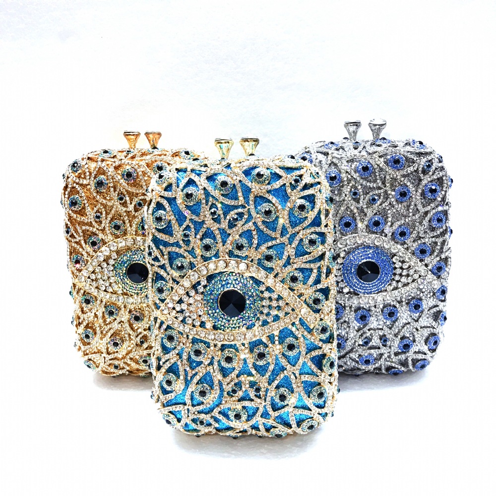 Hot Sale Ladies Women Rhinestone Evening Evil Eye Clutch Bag Birthday Party Luxury Shining Purse Bling Bling Waist Bag Handbag 
