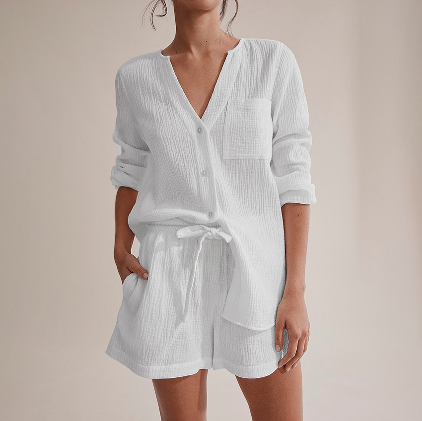 Long Sleeve Cotton Pajamas Double Layer Gauze Pajamas For Women Set Solid Women's Sleepwear 